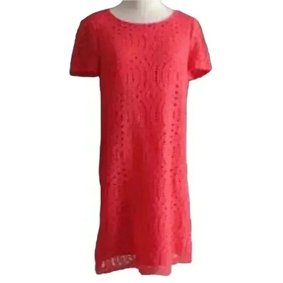 J. Crew Women's Dark Coral Lace Nylon/Spandex Sheath Dress - Picture 1 of 10